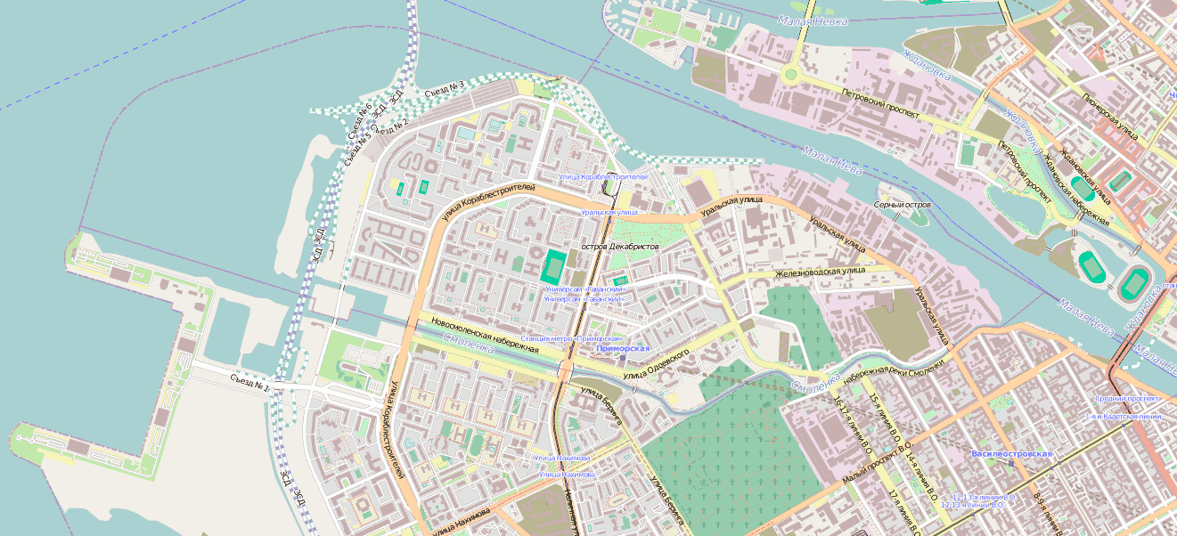 Карта: Васильевский остров, река Смоленка.
