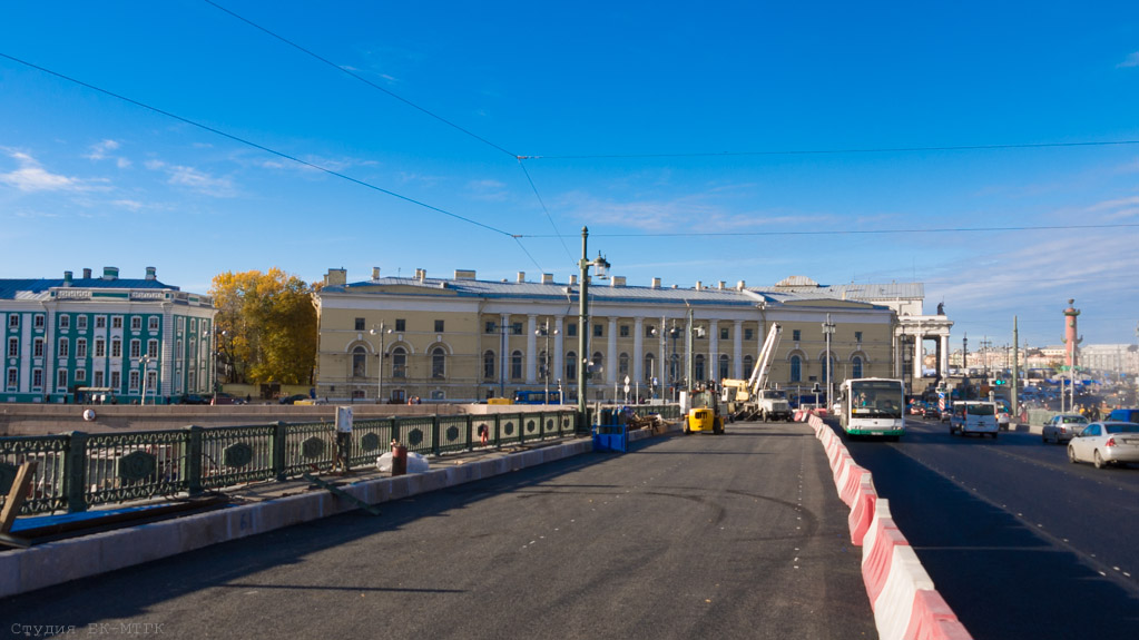 Кунсткамера и Зоологический музей с Дворцового моста, который на ремонте.